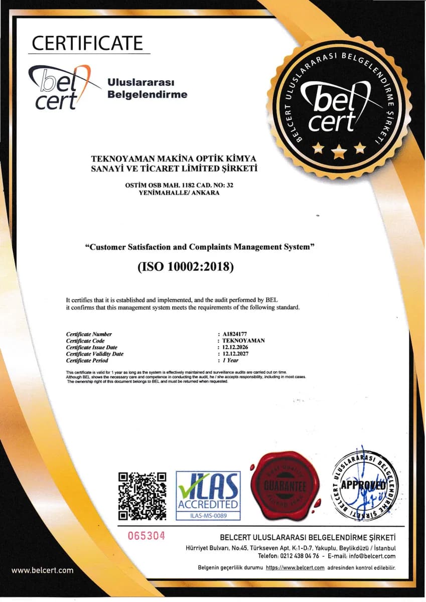 ISO 10002:2018 Customer Satisfaction and Complaints Management System certificate
