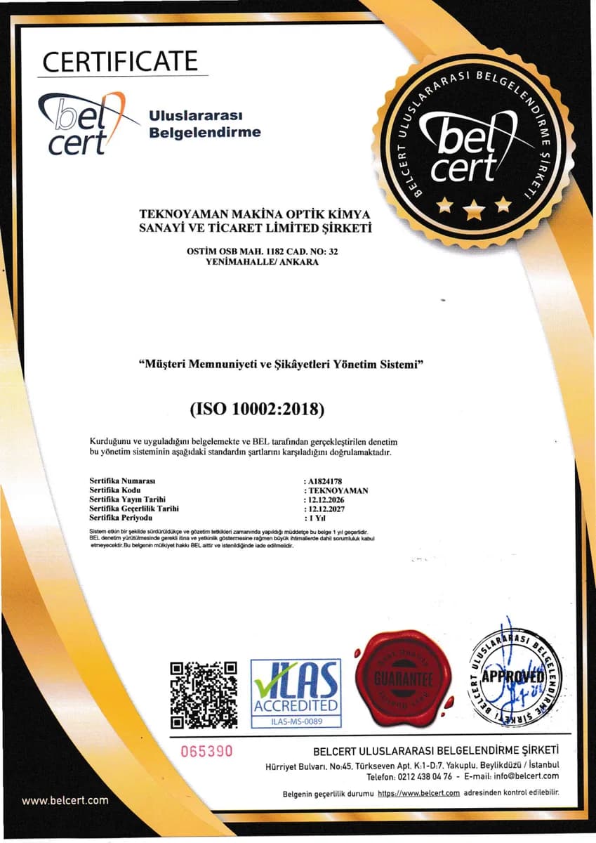 ISO 10002:2018 Müşteri Memnuniyeti ve Şikâyetleri Yönetim Sistemi sertifikası